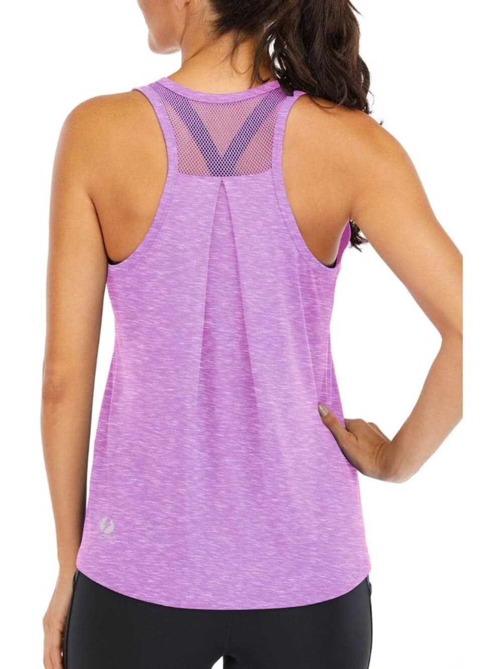 〽️Women Light Purple Loose Fit Racerback Mesh Backless Muscle Tank Workout Tops
